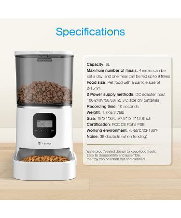 isYoung Automatic Cat Feeder  Smart Pet Food Dispenser for Cats Dogs - Voice Recorder  Portion Control 1-4 Meals Per Day  Dual Power Supply & Clog-Free Design with Stainless Steel Bowl 6L - Buy Online on GoSupps.com