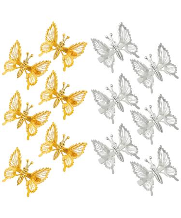 Sajoo 12 PCS 3D Moving Butterfly Hair Clips Butterfly Hair Clips Cute Metal Butterfly Clips for Hair Vivid Butterfly Barrettes Hair Clamps Butterfly Hair Accessories for Women And Girls (Gold  Silver)
