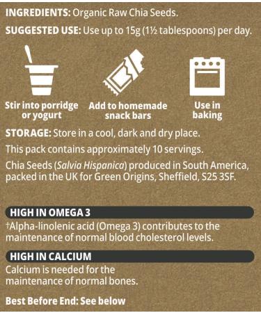 Green Origins Organic Chia Seeds 150g - Premium Quality Superfood - Buy Online on GoSupps.com