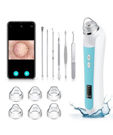 Blackhead Remover Vacuum  Black Head Extractions Tool with Camerafor  USB Interface Type Pore Vacuum  Men and Women Pore Cleaner  6 Suction Heads & 3 Adjustment Modes (Blue)