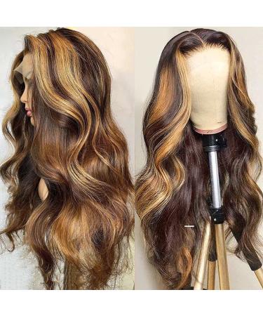 32 Ombre 4/27 Brown Blonde Highlight Lace Front Wig 180% Density - Body Wave 13x4 HD Lace Transparent Wig for Black Women - Buy Online on GoSupps.com