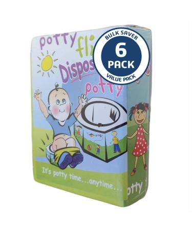 Potty Flip Disposable Potty - 6 Pack - Portable Potty-Training Potty - Disposable Travel Potty - Toddler Potty Training Seat - Supports Children Up to 75lbs Potty-6pack