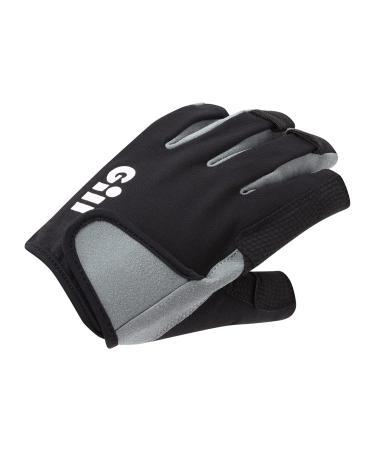 Gill Deckhand Sailing Gloves - Short Finger with 3/4 Length Fingers - 50+ UV Sun Protection & Water Repellent Black Large