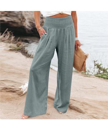 Cbcbtwo Linen Pants for Women - Summer Plus Size Elastic High Waisted Wide Leg Trousers X-Large Mi05-blue - Buy Online on GoSupps.com