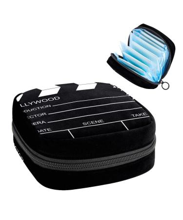 Black Movie Clapboard Sanitary Napkin Storage Bag Feminine Menstrual Cup Pouches Nursing Pad Holder Tampon Bags Portable Period Bag for Women Teen Girls 1Pcs Multi-colored 7