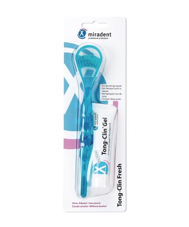 miradent Tong-Clin Fresh Set tongue cleaner with dual function and tongue cleaning gel 15 ml | coordinated tongue cleaning set for the gentle removal of tongue coating and bad breath | alcohol-free