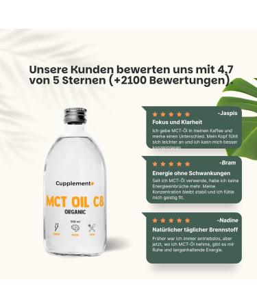  Cupplement Cupplement - MCT Oil C8 - Pure MCT Oil - Organic - Suitable for keto and fasting - Palm oil free - 500 ml - By - Buy Online on GoSupps.com