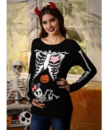 G and PL Halloween Maternity Top | Funny Pregnancy Costume | Long Sleeve | S-XXL Sizes | XXL Bow Tie & Skull Baby Design - Buy Online on GoSupps.com