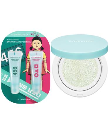 BRING GREEN Tea Tree CICA Sun Cushion + Squid Game Lip Essence Set | SPF 50+ Zinc Mineral Sunscreen & Hydrating Bamboo Lip Duo | Korean Skincare x Netflix Special Edition