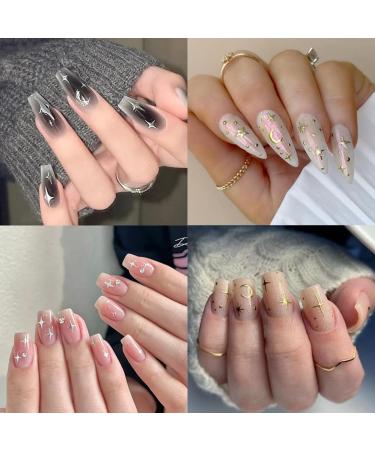 Moon Star Nail Stickers 8 Sheets Metallic 3D Self-Adhesive Nail Art Decals | Shiny Laser Stars & Moon Designs for DIY Nail Decorations - Buy Online on GoSupps.com