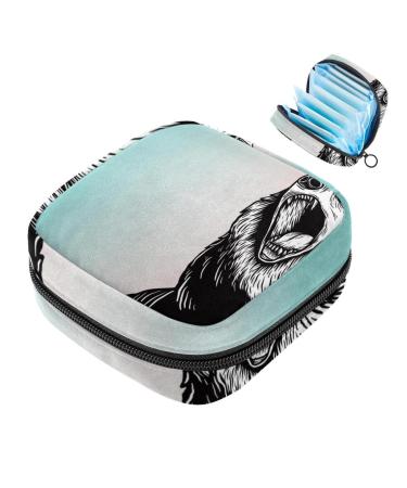 Menstrual Pad Bag with Zipper Ladies Napkin Pouch Tampons Collection Bag for Women and Girls (Animal Bear) Color 9