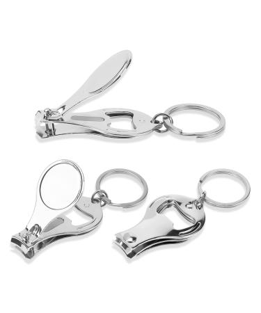 WSERE 3 Pack 3 in 1 Nail Clippers Bottle Opener Keychain Multifunction Stainless Steel Nail Trimmer Cutter Toenail Scissors Fingernail Clippers