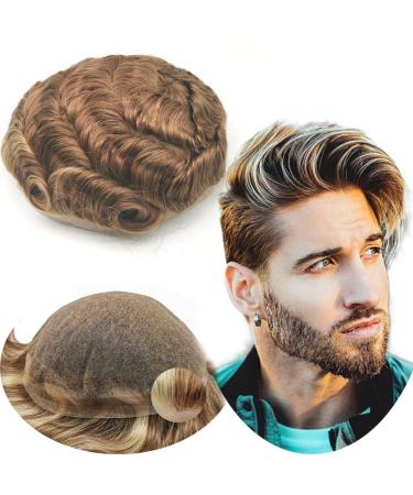 Real hair toupet for men yanahair wavy hair thin French tip bleached node natural hairline wigs hair system European toupet wig man (10x8 " #4/27/613 blonde) - Buy Online on GoSupps.com