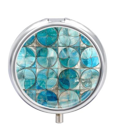 Pill Box Pill Case 3 Compartment Travel Pill Box with Silver Lines Printing Small Pill Box Portable Medicine Pill Case Pill Organizer for Purse & Pocket for Travel Handbag (Round)