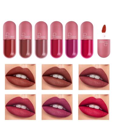 6 Pcs Matte Liquid Lipstick Set  Cute Capsule SuperStay Matte Ink Waterproof Long Lasts/Non-Stick Cup  Kiss-proof  Nude Lip Gloss Beauty Lips Makeup Kit NextToNotte-6 Pcs