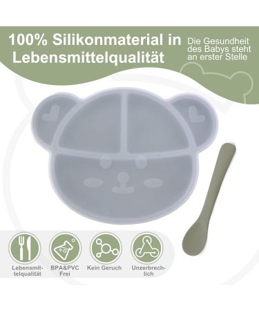 Suction Silicone Baby Plate with Lid, Spoon & Divided Sections - BPA Free & Dishwasher Safe - Toddler Self Feeding Dinnerware Set in Light Green - Buy Online on GoSupps.com