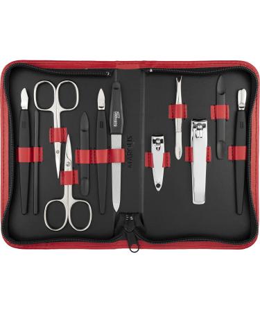Solingen Manik r Set 12 Party - nail set men and women with everything you need for the manicure and pedicure in high -quality synthetic leather etui red