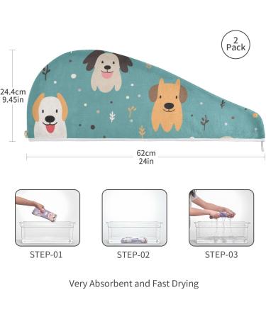 Super Absorbent Cartoon Dogs Hair Towel 2 Pack - Quick Dry Hair Turbans for Women & Girls - Buy Online on GoSupps.com