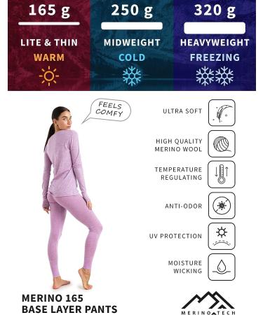 Merino Wool Base Layer Women Pants + Wool Socks Set | Thermal Underwear Leggings for Winter | Medium 165 Pink Heather - Buy Online on GoSupps.com