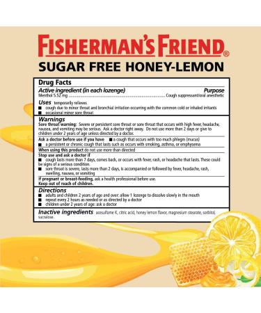 Fisherman's Friend Sugar Free Honey-Lemon Cough Drops - 240 Menthol Lozenges (6 Packs of 40) | Cough Suppressant & Sore Throat Relief - Buy Online on GoSupps.com