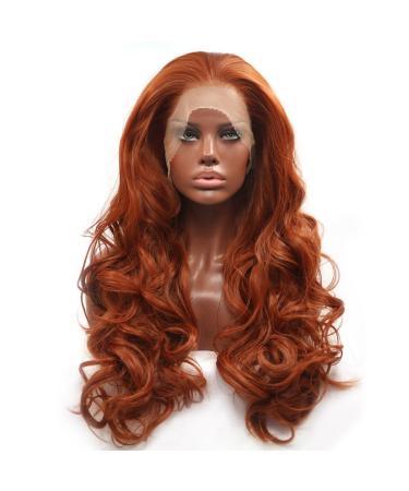 BESTUNG Long Copper Red Synthetic Lace Front Wig Heat Resistant Body Wave Lace Front Wavy Wigs Free Part Natural Hair Wig for Women 24 Inch Fashion Glueless (24 Inch  Copper Red) Wavy 24 Inch (Pack of 1) Copper Red