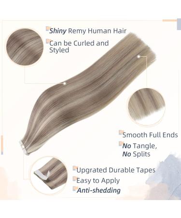 16 Remy Blonde Tape in Hair Extensions - Grey Blonde Highlight Platinum Blonde - 50g - 1-Tape #19AP60 - Buy Online on GoSupps.com