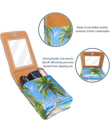 Buy Leather Lipstick Case Organizer with Mirror - Tropical Beach Design | Mini Lip Gloss Holder for Travel - Buy Online on GoSupps.com
