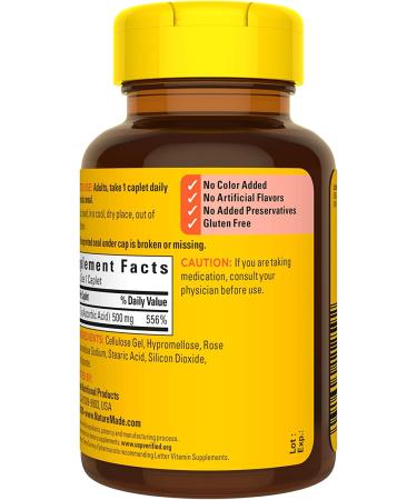 Nature Made Vitamin C with Rose Hips 500 mg - 130 Caplets for Immune Support - Buy Online on GoSupps.com