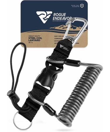 Rogue Endeavor Heavy Duty Dive Coil Lanyard with Quick Release Buckle - 36 Steel Core - Ideal for Cameras, Lights, Tools - Smoke Black - Buy Online on GoSupps.com