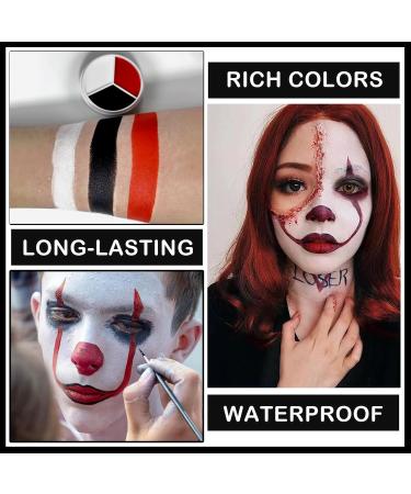 Black White Red Face & Body Paint Kit + 4PC Brush - Water Activated Makeup for Halloween Clown Cosplay SFX Parties & Sports - Buy Online on GoSupps.com