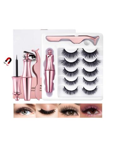 Mimore 5 pairs of magnetic eyelashes with eyeliner kit natural and soft ultra-thin reusable magnetic 3D eyelashes waterproof durable reusable eyelash 5 pairs