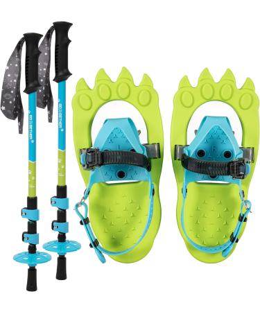 G2 16 Inch Kids Snowshoes Storage Bag with Fast Ratchet Binding - Green/Blue | Ideal for Child Youth Boys and Girls | Includes Trekking Poles - Buy Online on GoSupps.com