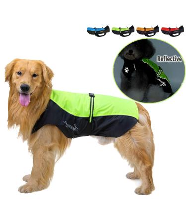 Ranphy Hundersmantel waterproof for medium and large dogs reflective rain cover breathable with abdominal protection dachshund labrador dog jacket Ultra -light safe dog cladding green 4xl (breast size: 70cm) green and black