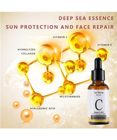 Le Nova Vitamin C Serum for Face Brightening Anti-Aging Hydrating & Fragrance-Free Lightweight Serum for Sensitive Acne-Prone & Dry Skin With Hyaluronic Acid Aloe Vera & Vitamin E 1 fl oz - Buy Online on GoSupps.com