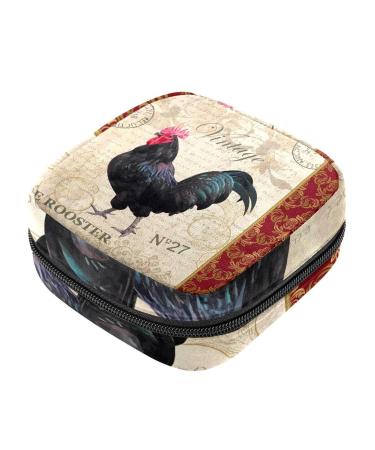 Vintage postcard with rooster women's napkin storage bag portable period pocket for women teenagers girls menstrual cup pocket breastfeeding deposits holder