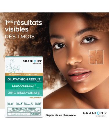 GRANIONS - COMPLEXE ANTI TACHE VISAGE Glutathion Vitamine C Zinc bisglycinate Selenium Niacinamide - clat Uniformit du Teint claircissant Hydratant Visage - Fabriqu en France - 1 MOIS - Buy Online on GoSupps.com