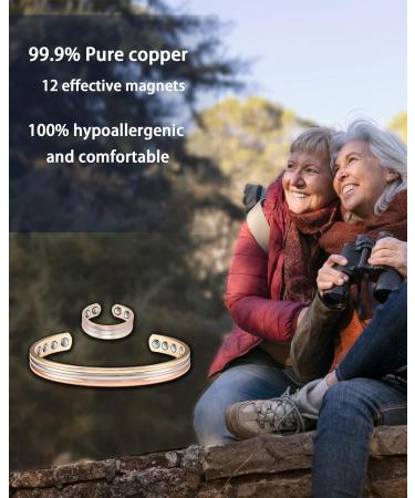 Tri Tone Gold Color Pure Copper Bracelet & Rings Set | Magnetic Copper Jewelry for Women - Buy Online on GoSupps.com