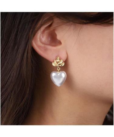 Shop Vintage Pearl Heart Drop Earrings | Gold Leaf Bridal Jewelry for Women - Buy Online on GoSupps.com
