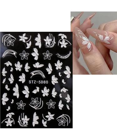 JMEOWIO 3D Embossed Flower Nail Art Stickers Decals Self-Adhesive 5D Spring Summer Colorful White Floral Nail Supplies Nail Art Design Decoration Accessories 4 Sheets - Buy Online on GoSupps.com