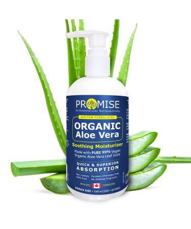 Promise Organic Aloe Vera Gel 340ml (12oz) for Face Hair and Skin- Pure Aloe Vera Juice for Moisturizing Skincare After Sun Lotion For Sunburn Relief Keep Skin Healthy and Hydrated All Year Long 340 ml (Pack of 1)
