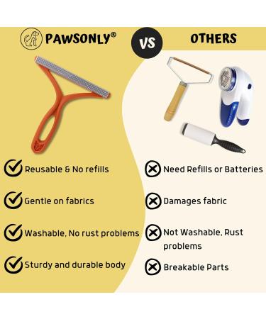 Pawsonly Reusable Portable Lint Remover | Best Animal Hair Remover Brush for Carpets & Sofas | Effective Cat & Dog Hair Remover | Pet Hair Remover - Orange & Green - Buy Online on GoSupps.com