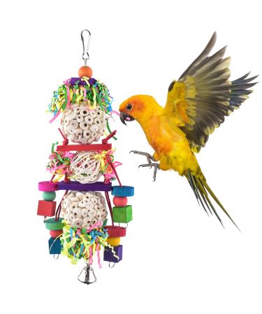 Bissap Conure Toys, Bird Parrot Foraging Shredder Hanging Toys Sola Balls Sepak Takraw with Bell for Small Parrots Parakeets Conures Cockatiels Love Birds Cage Toy