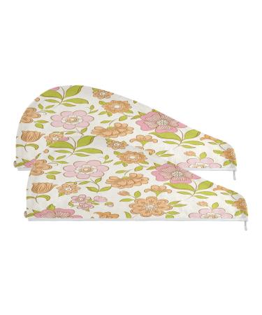 Daisy Flower Dry Hair Cap 2 Piece Quick Drying Towel Set with Button Headband Super Absorbent Soft & Comfortable