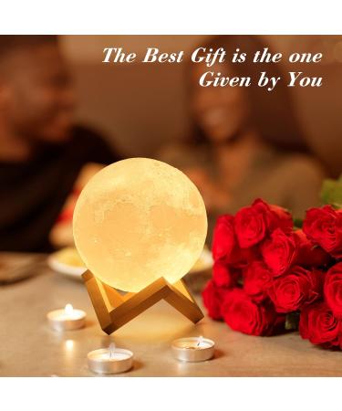 Methun 3D Moon Lamp - 7.1 Inch Wooden Base, LED Night Light for Home Decor, Bedroom, Birthday Gifts - White & Yellow - Buy Online on GoSupps.com