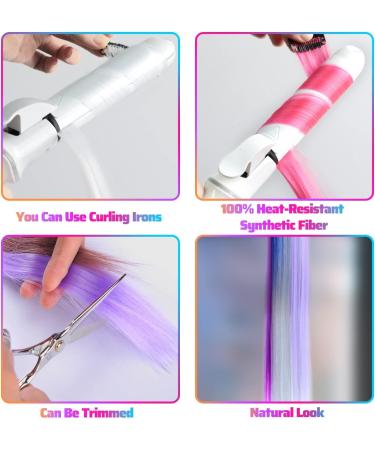 22 PCS Rainbow Colored Hair Extensions Clip In for Girls 22 Inch Colorful Straight Extensions for Party Highlights Accessories Hair Pieces for Women 22pcs-Colorful - Buy Online on GoSupps.com