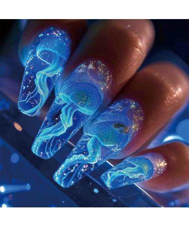 False nails wear-on nails medium-sized nail art pieces blue jellyfish nail art patches ins style wear-on nails 1 count (Pack of 1) - Buy Online on GoSupps.com