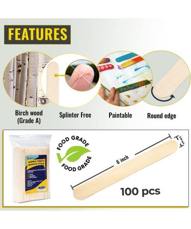 100-Piece Large Jumbo Wooden Craft Sticks (6 x 3/4) - Premium Natural Wood for Crafts, Waxing, Tongue Depressors, Popsicles, Ice Cream, Woodcraft, Paint Stirrers and Art - Buy Online on GoSupps.com
