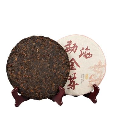 HQZM Yunnan 357g Menghai Goldenbud Puer Ripe Tea Cake Rich and Smooth with Maltose Aroma