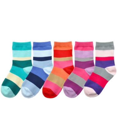 Kids Crew Socks Seamless Boys Girls Rainbow Stripes Socks Cotton Athletic Socks Unisex Cute Fun Socks Boot Socks 5 Pairs 3-5T Set B, 5 Pairs
