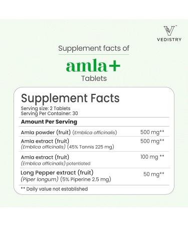 Vedistry Amla Supplement 1100mg Indian Gooseberry Tablet with Long Pepper for Immunity & Energy Herbal Supplement Rich in Vitamin C & Antioxidant for Hair Growth Energy & Overall Wellness 60 Tablets - Buy Online on GoSupps.com